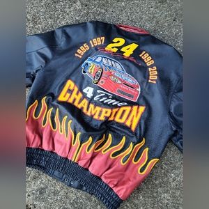 Vintage Nascar Leather Jacket 2001 Flame Jeff Gordon 4 Time Champion Embroidered
